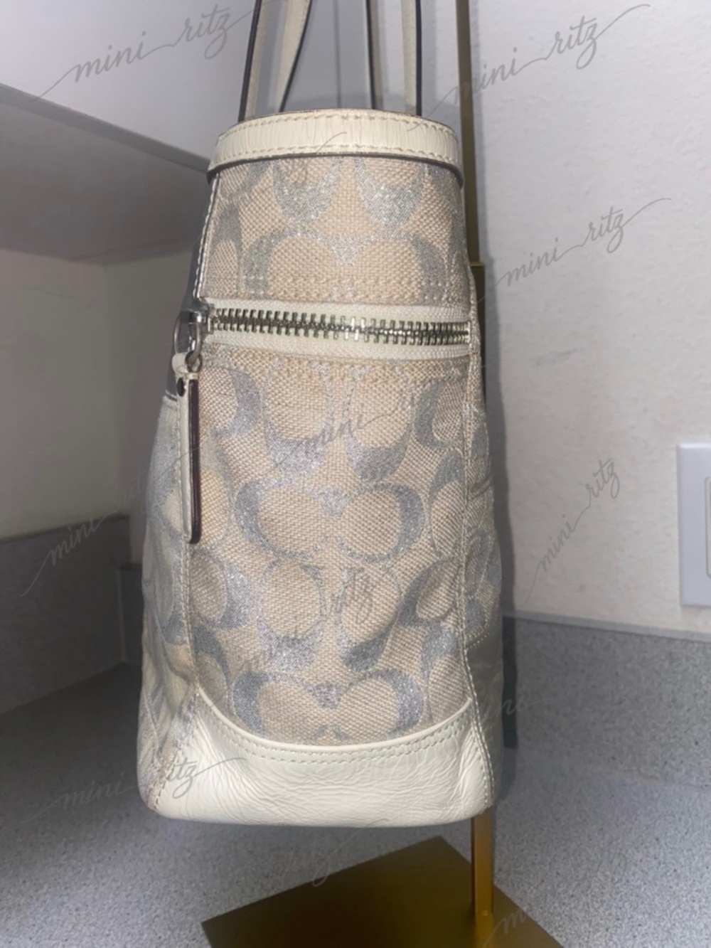 Coach Signature White, Beige and Silver Patchwork Tote GUC - Picture 6 of 15